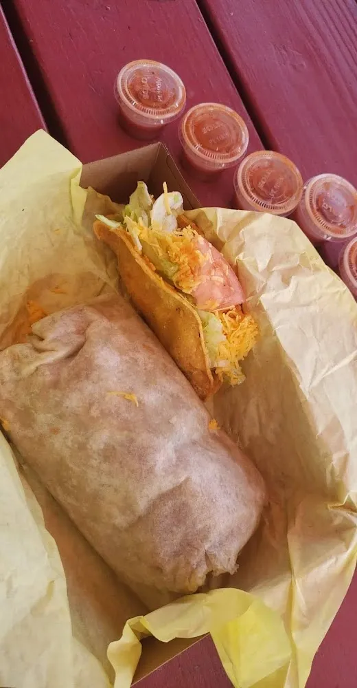 Pork and Green Chile Burrito and Shredded Beef Tacos